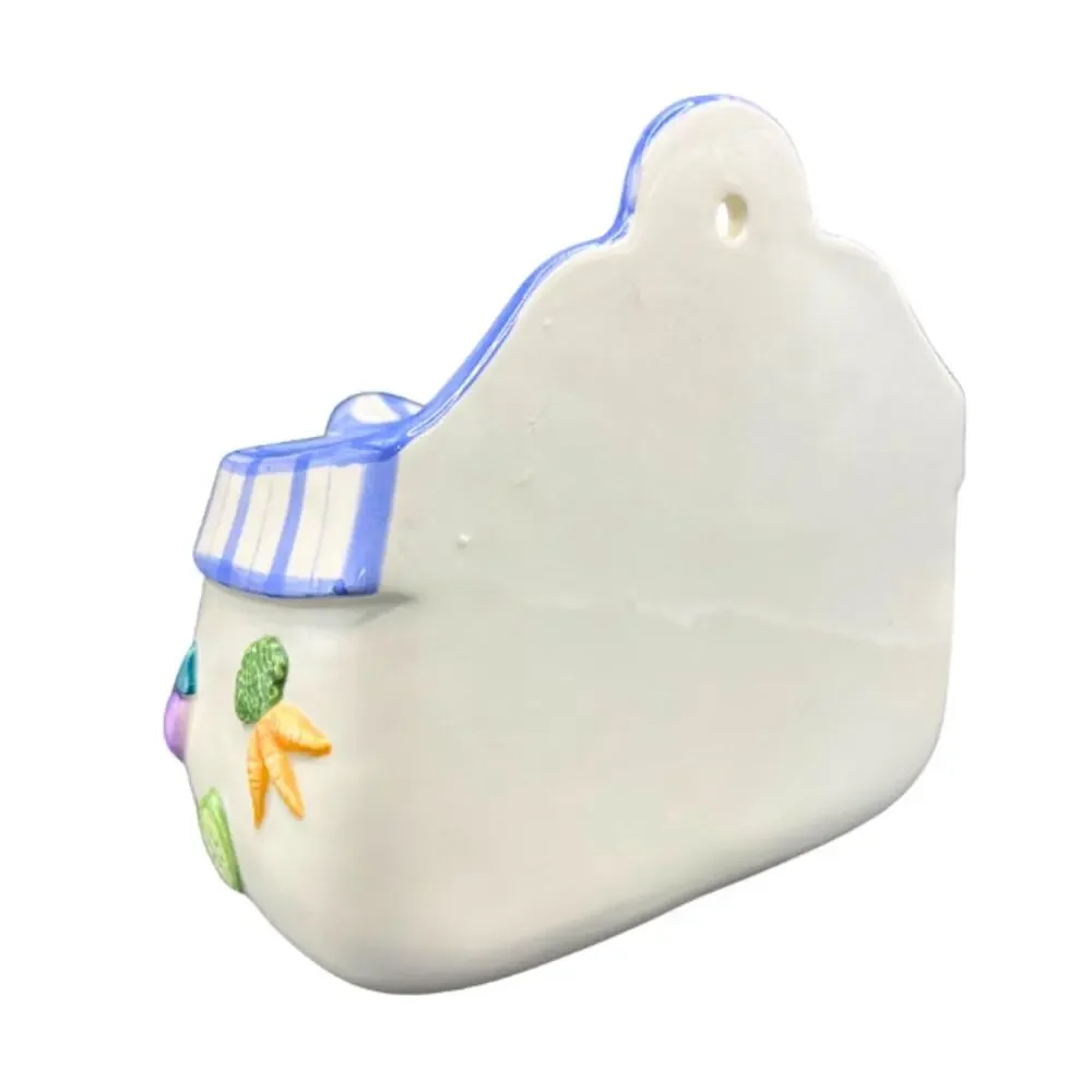 Vintage Fitz and Floyd Ceramic Gingham Bow Vegetable Wall Pocket Planter